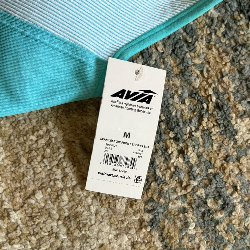 Avia Sports Bra Medium Size Seamless Front Zip Medium Support Aqua Seafoam - Picture 2 of 6